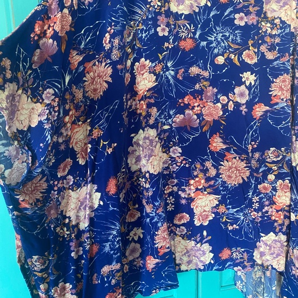 Floral Kimono Jacket Boho Vibrant Colors Swim Coverup Beach Blue Pink Festival - Picture 7 of 8